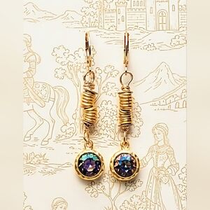 Artisan Volcano Crystal Earrings In Matte Hammered Gold Plated Earring
